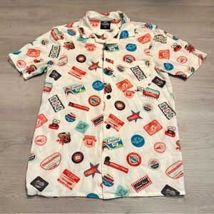 Universal Studios Tour Hollywood 60th Anniversary Button Down Mens Shirt XS JAWS